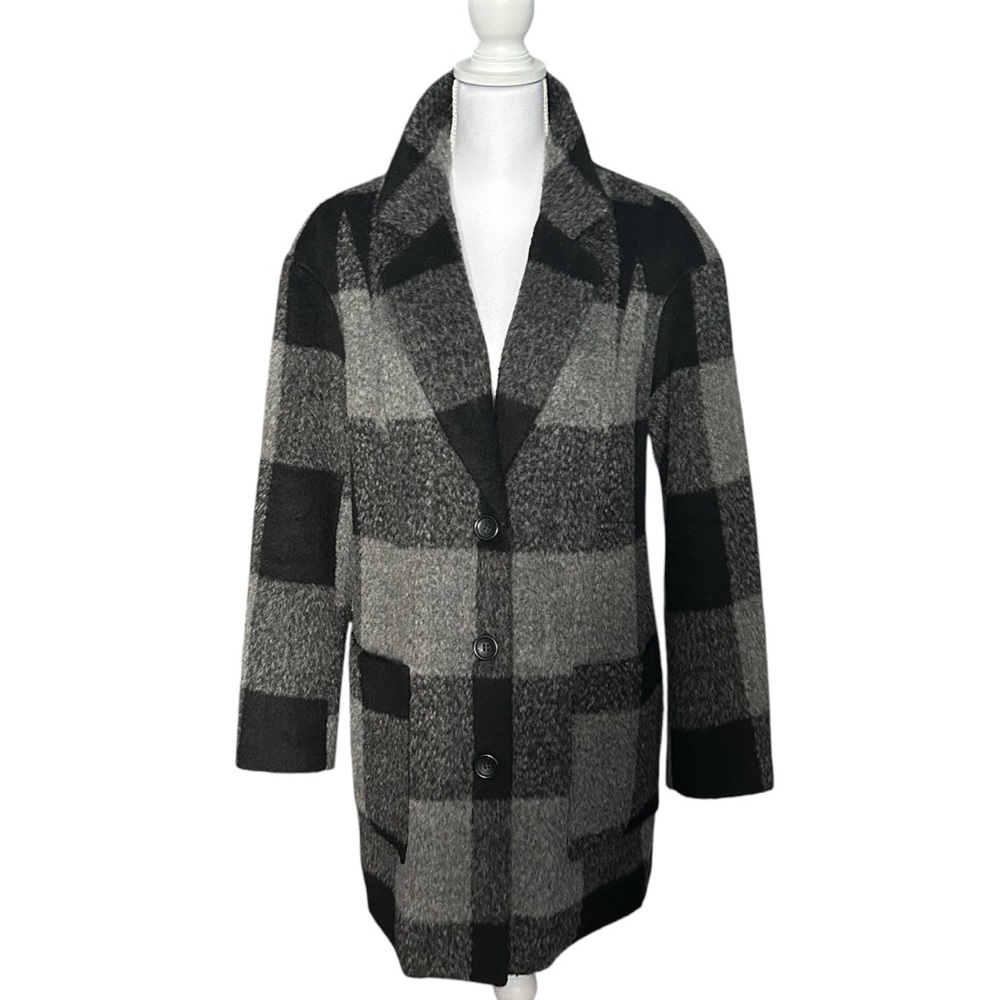 Levi’s Women’s Wool Blend Coat, Black and Gray plaid, Size Medium